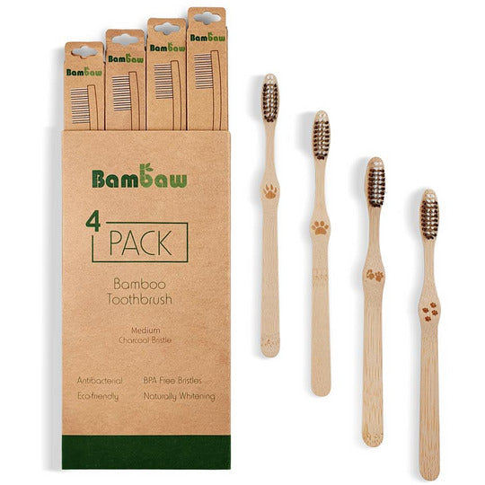 Bambaw Bamboo Toothbrushes Medium 4 Pack