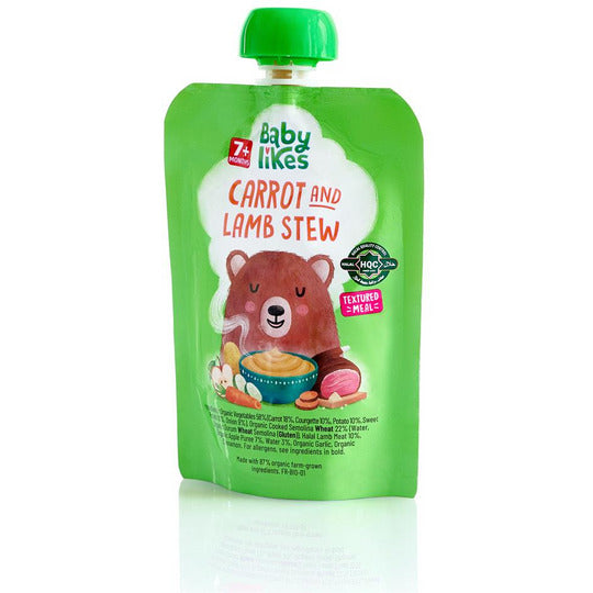 Baby Likes Halal Organic Carrot and Lamb Stew 130 g x 6 pouches Baby Puree for 7 months plus