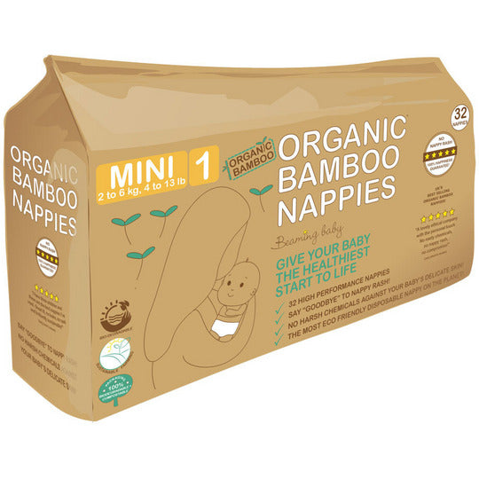Beaming Baby Organic Bamboo Nappies Mini Size 1 - 32 Nappies