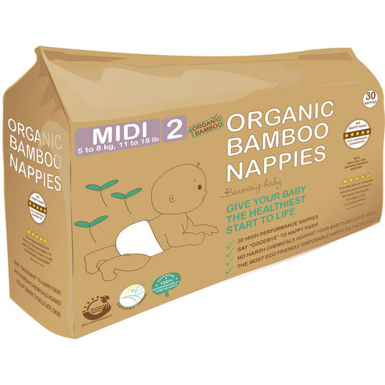 Beaming Baby Organic Bamboo Nappies Midi Size 2 - 30 Nappies