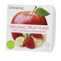 Clearspring Organic Fruit Purée - Apple, Banana & Strawberry 2 x 100g