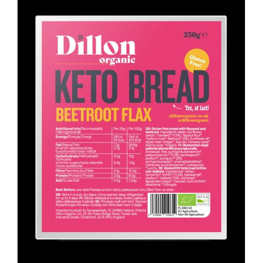 Dillon Organic Beetroot Flax Keto Bread 250g