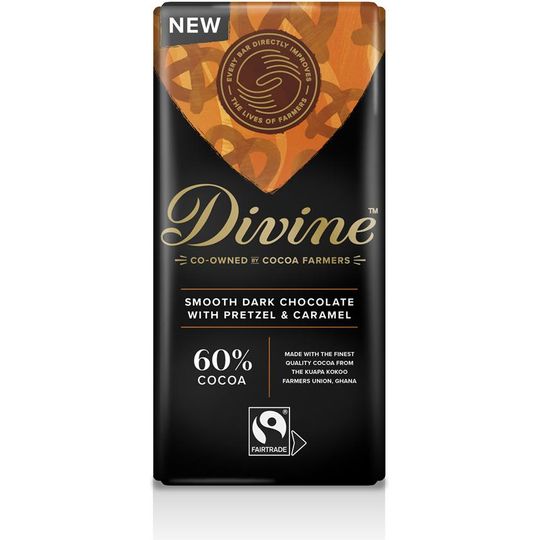 Divine 60% Dark Chocolate with Pretzel and Caramel 90g