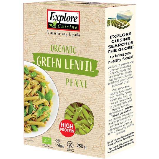 Explore Cuisine Organic Green Lentil Penne 250g