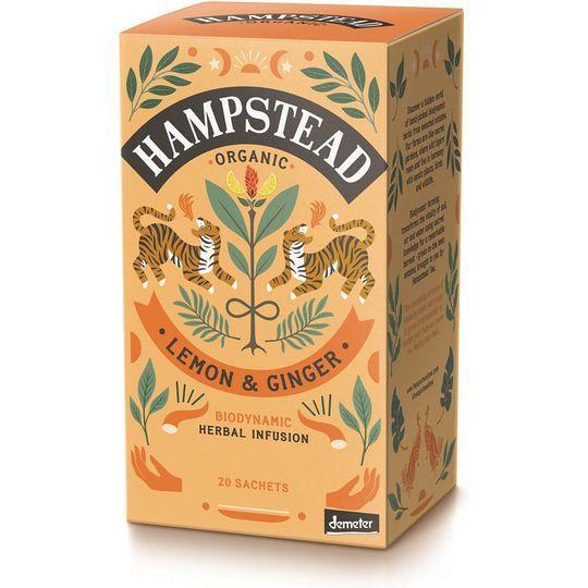 HAMPSTEAD TEA ORGANIC LEMON & GINGER 20 TEA BAGS