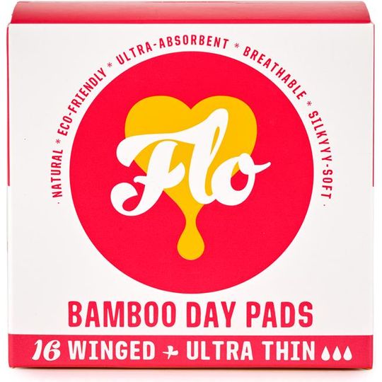 FLO Bamboo Sanitary Day Pads, Winged & Ultra Thin 16 per pack
