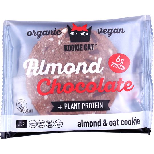Kookie Cat Organic Dark Chocolate Almond Protein Cookie Gluten Free, Vegan, 50g