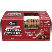 OLINA'S BAKEHOUSE SEEDED TOASTS -CRANBERRY/PUMPKIN SEED 3 PACKS OF 100G