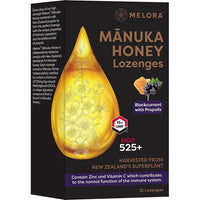 Melora Manuka Honey 525 MGO, Propolis, Blackcurrant and Peppermint 12 Lozenges