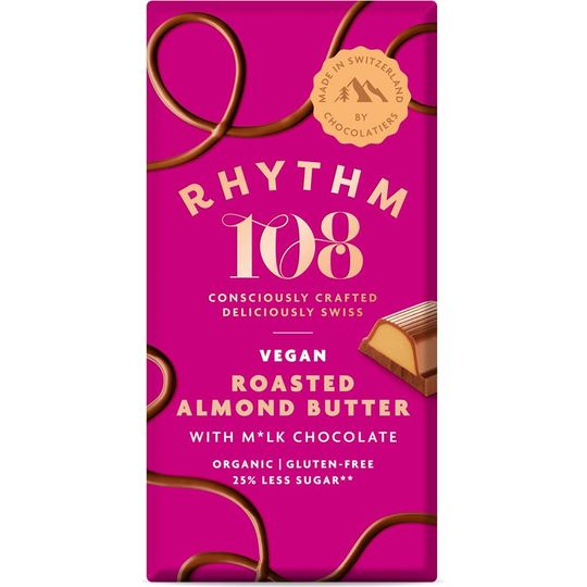 Rhythm 108 Swiss Vegan Roasted Almond Butter Bar with M'lk Chocolate 100g