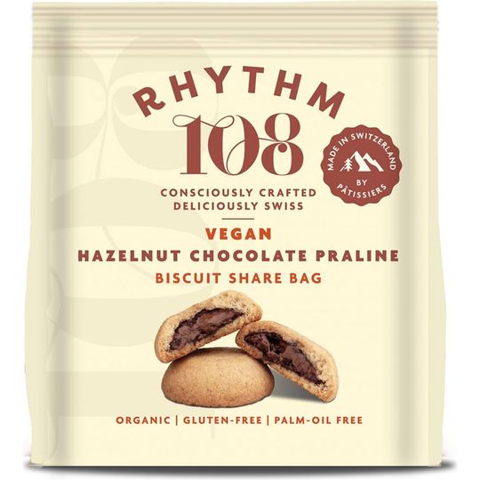 Rhythm 108 Swiss Vegan Hazelnut Chocolate Praline Biscuit Share Bag 135g