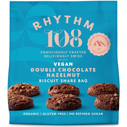 Rhythm 108 Swiss Vegan Double Chocolate Hazelnut Biscuit Share Bag 135g