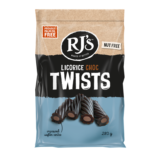 RJs Licorice Choc Twists 280g