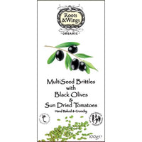 Roots and Wings Organic MultiSeed Brittles with Black Olives & Sundried Tomatoes 100g