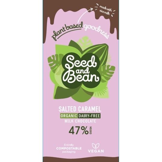 SEED AND BEAN SALTED CARAMEL "M*LK" CHOCOLATE - PLANT BASED 75G BAR (47% COCOA)