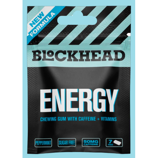 BLOCKHEAD Energy Gum, Sugarfree Peppermint with Caffeine + Vitamins 16.45g