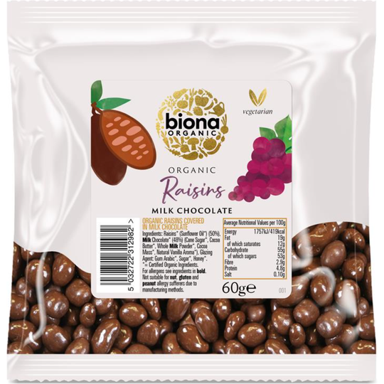 Biona Organic MILK CHOCOLATE COATED RAISINS 60g