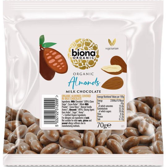 Biona Organic MILK CHOCOLATE COATED ALMONDS 70g