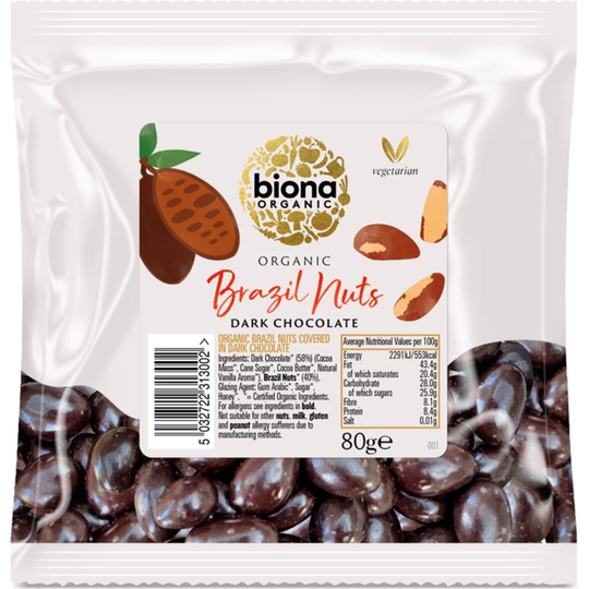 Biona Organic DARK CHOCOLATE COATED BRAZIL NUTS 80g