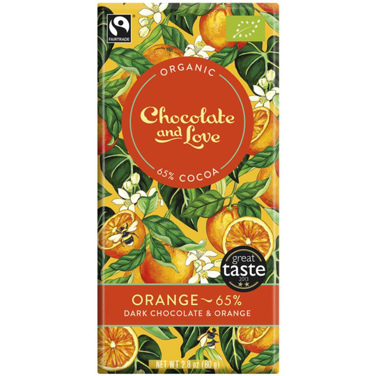 CHOCOLATE AND LOVE ORANGE 65% - DARK CHOCOLATE BAR WITH ORANGE EXTRACT 80G