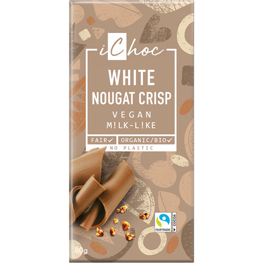 iChoc White Nougat Crisp Chocolate Vegan Organic 80g
