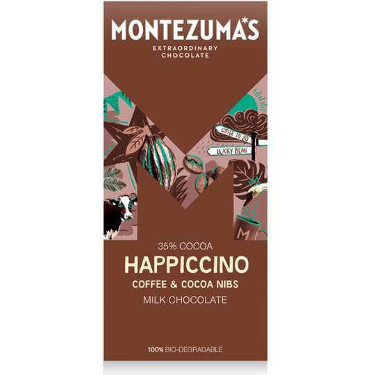 Montezuma's Happiccino - Milk Chocolate with Coffee & Cocoa Nibs 90g