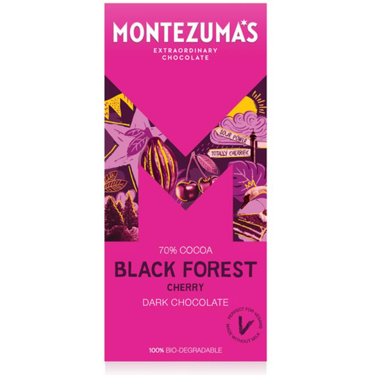 Montezuma's Black Forest - Dark Chocolate with Cherry 90g