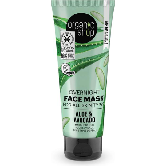 Organic Shop Overnight Face Mask For All Skin Types Aloe and Avocado (75ml)