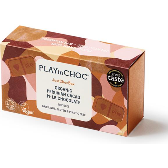 PLAYinCHOC JustChoc Box Organic Peruvian Cacao M•lk Chocolate 100g