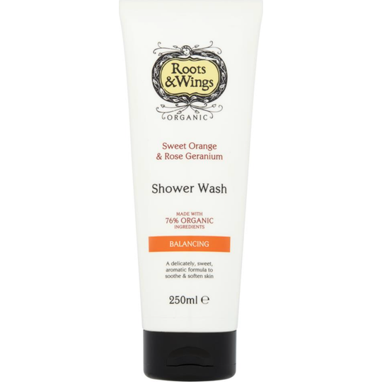 Roots & Wings Organic Sweet Orange & Rose Geranium Shower Wash 250ml