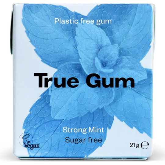 True Gum Plastic Free Vegan and Sugar Free Chewing Gum - Strong Mint 21g