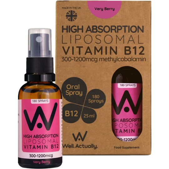 Well Actually Liposomal Vitamin B12 Oral Spray - 300 to 1200mcg - Very Berry Flavour