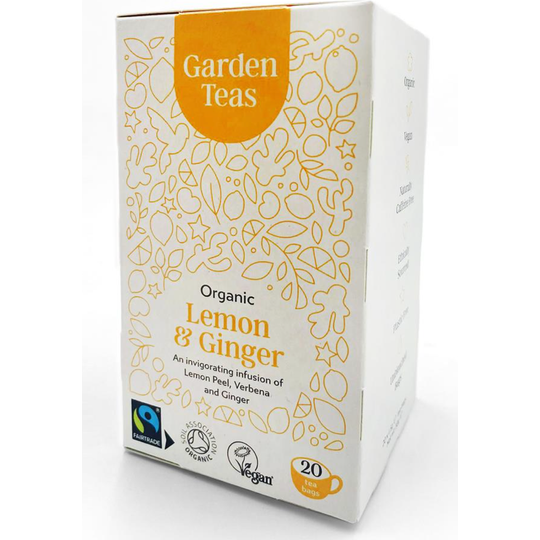Garden Teas Organic Fairtrade Lemon & Ginger 20 Plastic Free Envelopes