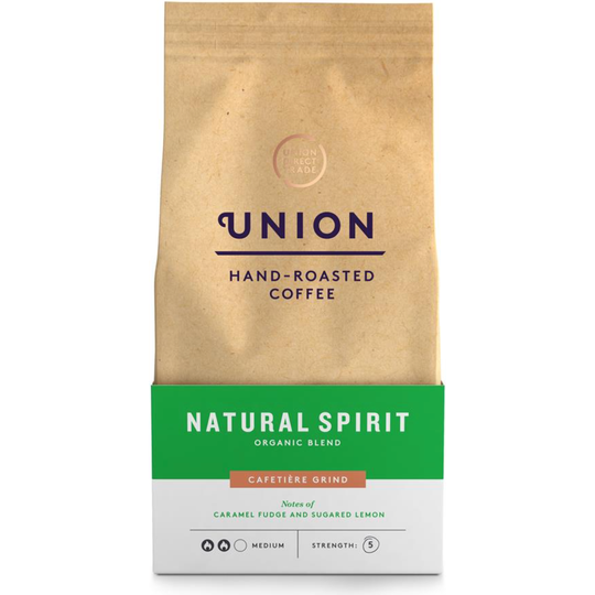 UNION HAND-ROASTED COFFEE NATURAL SPIRIT ORGANIC BLEND CAFETIERE GRIND 200G