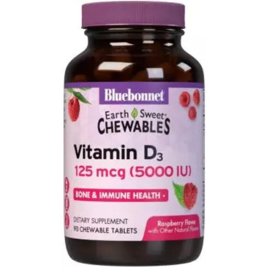 Bluebonnet Earthsweet Chewables Vitamin D3 5,000iu 90 Raspberry Tablets