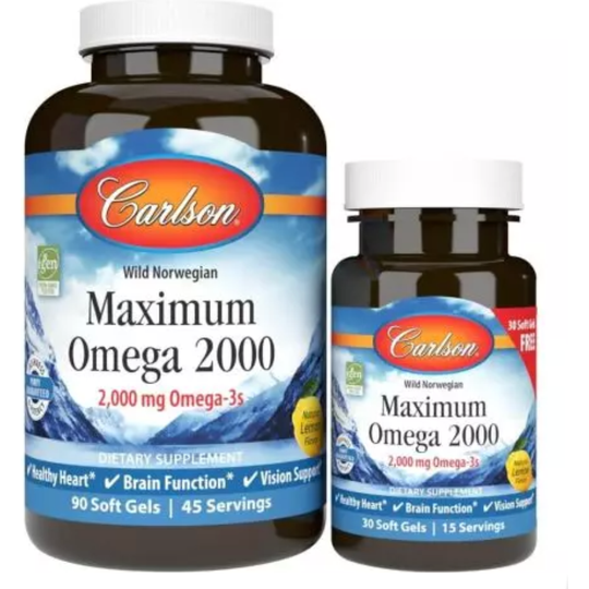 Carlson Labs Maximum Omega 2000mg 90 Softgels Plus 30 Softgels Free