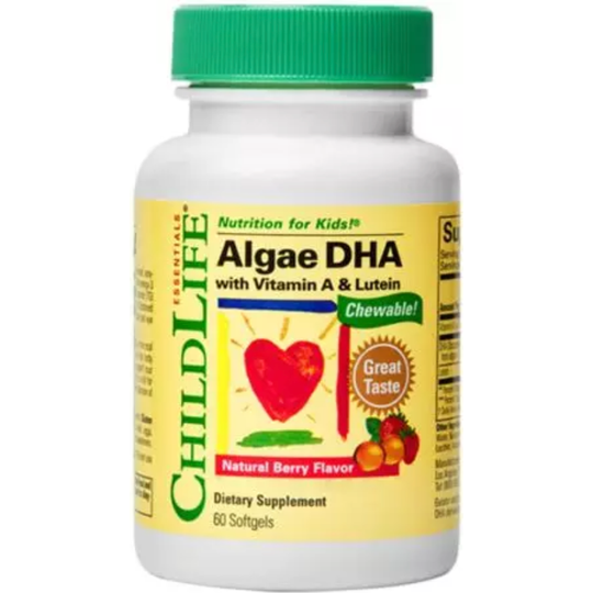 ChildLife Essentials Algae DHA with Vitamin A & Lutein 60 Chewable Softgels Berry Flavour
