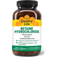 Country Life Betaine Hydrochloride with Pepsin 600mg 250 Tablets