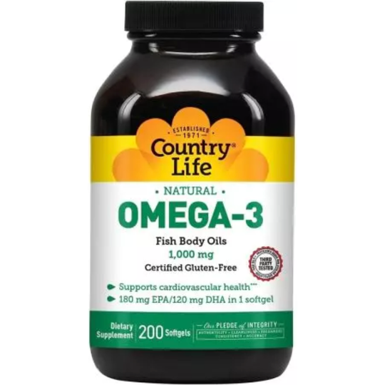 Country Life Omega-3 Fish Oil 1000mg 200 Softgels