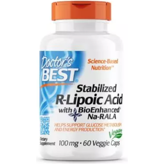 Doctor's Best Stabilized R-Lipoic Acid with BioEnhanced Na-RALA, 100 mg 60 Veggie Capsules