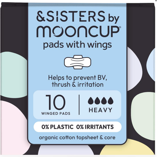 &SISTERS by Mooncup Organic Cotton Period Pads with Wings - Heavy 10 Pack