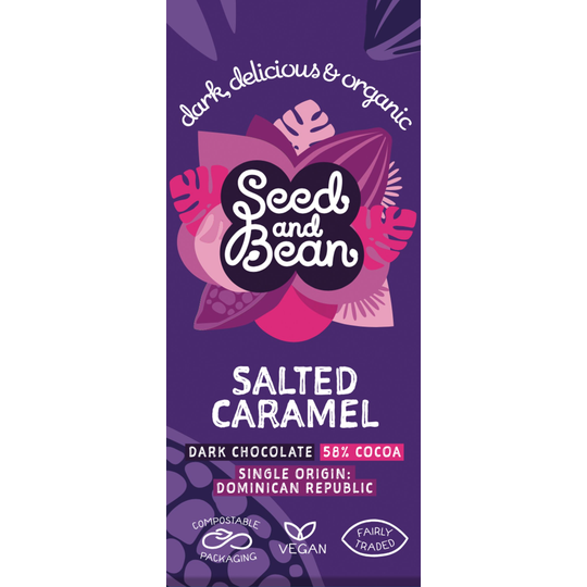 SEED AND BEAN SALTED CARAMEL DARK CHOCOLATE (58%) 75G Bar