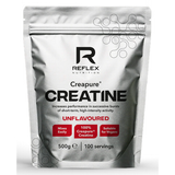 A silver pouch of Creapure® creatine monohydrate, unflavoured, 500g, 100 servings.