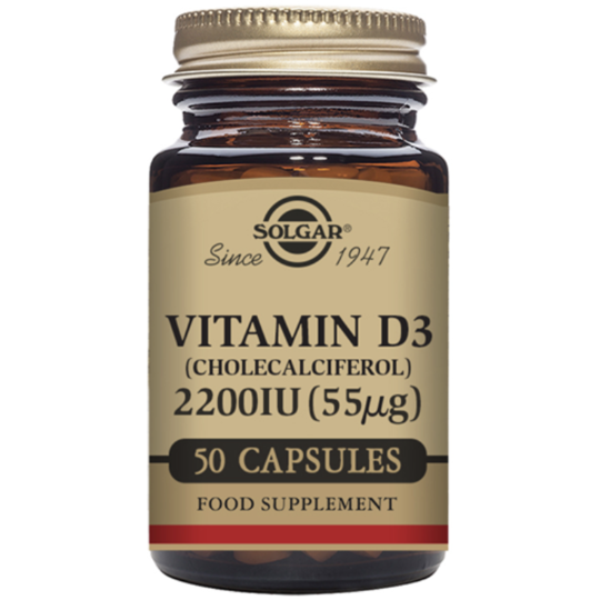 Solgar Vitamin D3 (Cholecalciferol) 2200 IU (55 mcg) 50 Vegetable Capsules