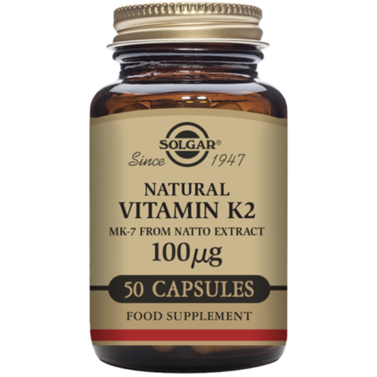 Solgar Natural Vitamin K2 (MK-7) 100 mcg Vegetable Capsules - Pack of 50