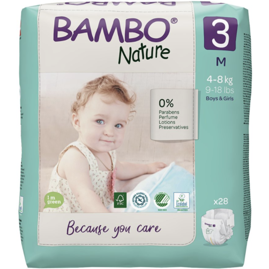 Bamboo Nature Nappies - Size 3 Medium (28 pack size)