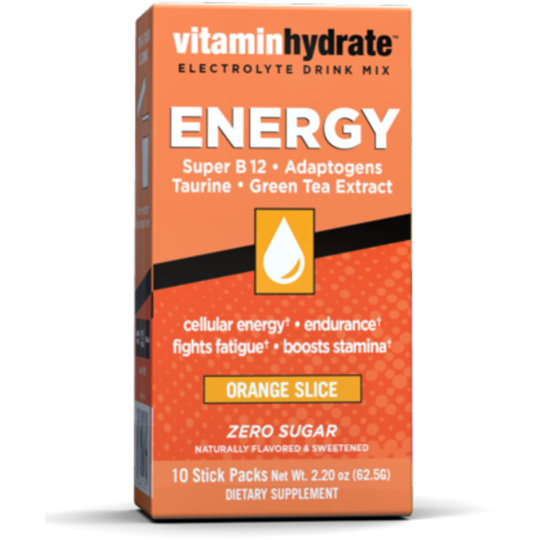Vitamin Hydrate Electrolyte Drink Mix, Energy, Orange Slice, Zero Sugar, 10 stick packs