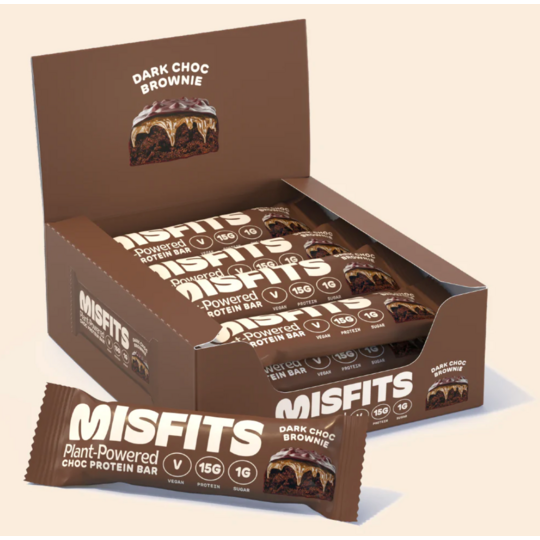 Misfits Plant-Powered Choc Protein Bar Dark Choc Brownie 12 x 45g