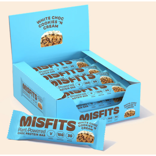 Misfits Plant-Powered Choc Protein Bar White Choc Cookies and Cream 12 x 45g