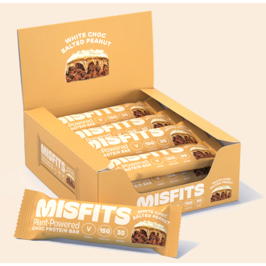 Misfits Plant-Powered Choc Protein Bar White Choc Salted Peanut 12 x 45g
